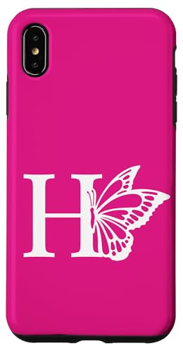 Buchstabe H Namensinitial Schmetterling Alphabet Weiß Pink Hülle für iPhone XS Max von Schmetterlingsmonogramm für Frauen und Mädchen