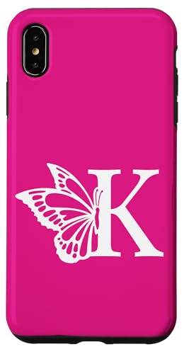 Buchstabe K Name Initial Schmetterling Alphabet Weiß Rosa Hülle für iPhone XS Max von Schmetterlingsmonogramm für Frauen und Mädchen