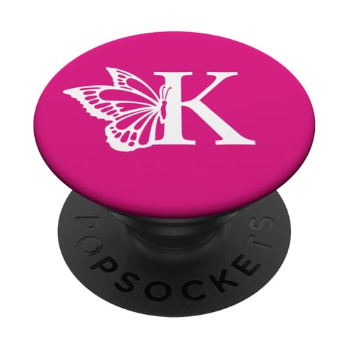 Buchstabe K Name Initial Schmetterling Alphabet Weiß Rosa PopSockets Klebender PopGrip von Schmetterlingsmonogramm für Frauen und Mädchen