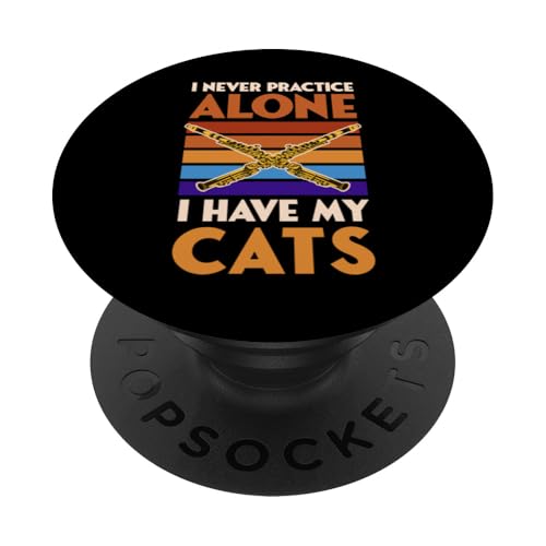 Ich übe nie alleine Flöte, ich habe meine Katzen PopSockets Klebender PopGrip von School Band Flute Player Merch With a Retro Vibe