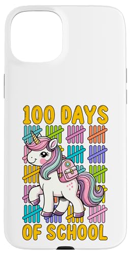 Hülle für iPhone 15 Plus 100 Days of School Einhorn Buntes Schullehrer Schüler von School Milestone Magic