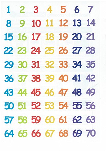 Schulaufkleber, mehrfarbig, 25 mm, Zahlen 1-70 von School Stickers
