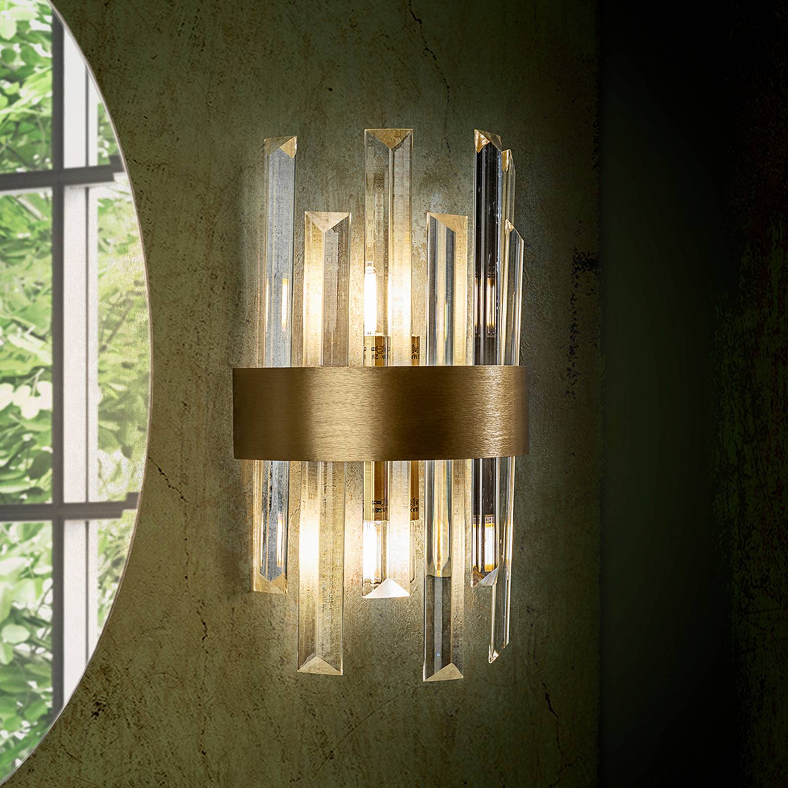 Wandleuchte Grace, 2-flammig, goldfarben, Eisen, Glas Wandleuchte Grace, 2-flammig, goldfarben, Eisen, Glas von Schuller Valencia
