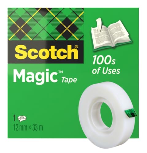 Scotch Magic Tape - 1 Rolle, 12 mm x 33 m - Unsichtbares Klebeband für allgemeine Zwecke zur Reparatur, Etikettierung und Versiegelung von Dokumenten Scotch Magic Tape - 1 Rolle, 12 mm x 33 m - Unsichtbares Klebeband für allgemeine Zwecke zur Reparatur, Etikettierung und Versiegelung von Dokumenten von Scotch