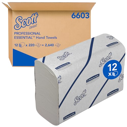 Scott Essential Papierhandtücher 6603 – Narrowfold-Handtuchpapier – 12 Clips x 220 weiße Papierhandtücher (insges. 2.640) von Scott