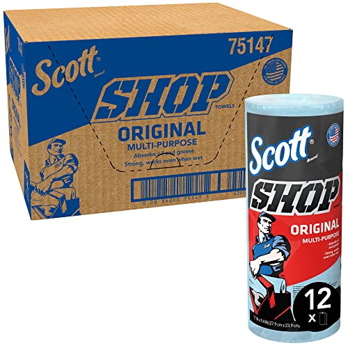 Scott Shop Towels Original 75147 - Strapazierfähige Reinigungstücher in Blau - 12 Packungen mit 1 blauen Rolle à 55 Einmaltücher (660 Papiertücher insgesamt) von SCOTT SHOP ORIGINAL
