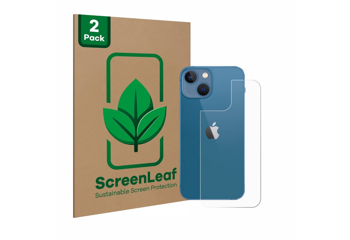 ScreenLeaf Displayschutzfolie Schutzfolie für Apple iPhone 13 mini (Rückseite), 2 Stück, nachhaltiger Displayschutz Schutz Folie Klar Transparent von ScreenLeaf