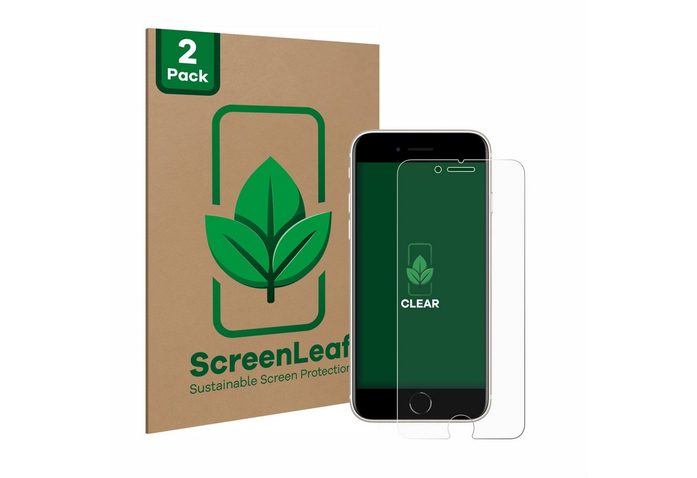 ScreenLeaf Displayschutzfolie Schutzfolie für Apple iPhone SE 3 2022, 2 Stück, nachhaltiger Displayschutz Schutz Folie Klar Transparent von ScreenLeaf