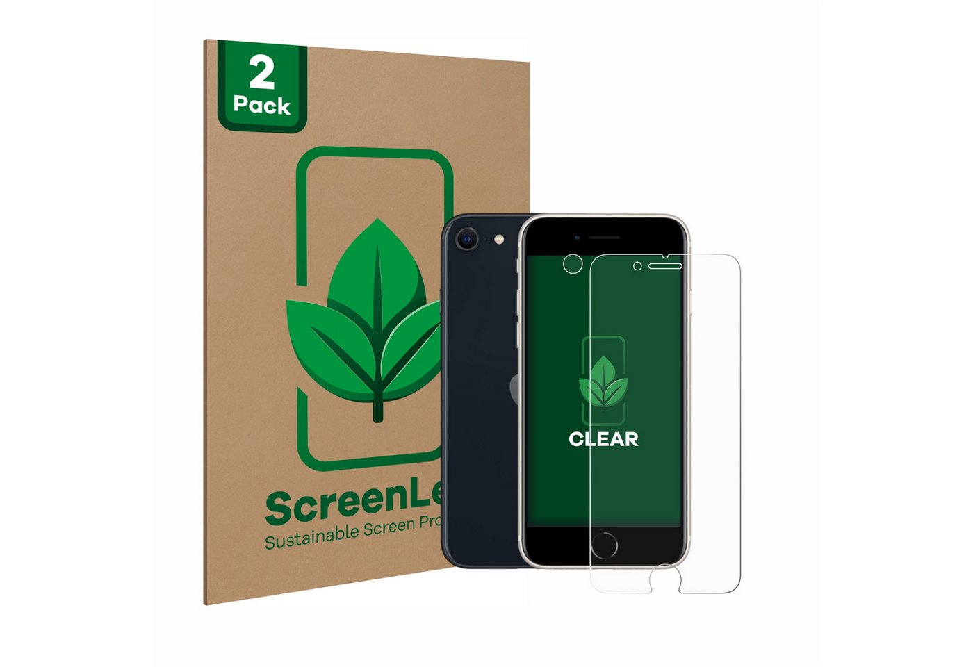 ScreenLeaf Displayschutzfolie Schutzfolie für Apple iPhone SE 3 2022 (Display+Kamera), 2 Stück, nachhaltiger Displayschutz Schutz Folie Klar Transparent von ScreenLeaf