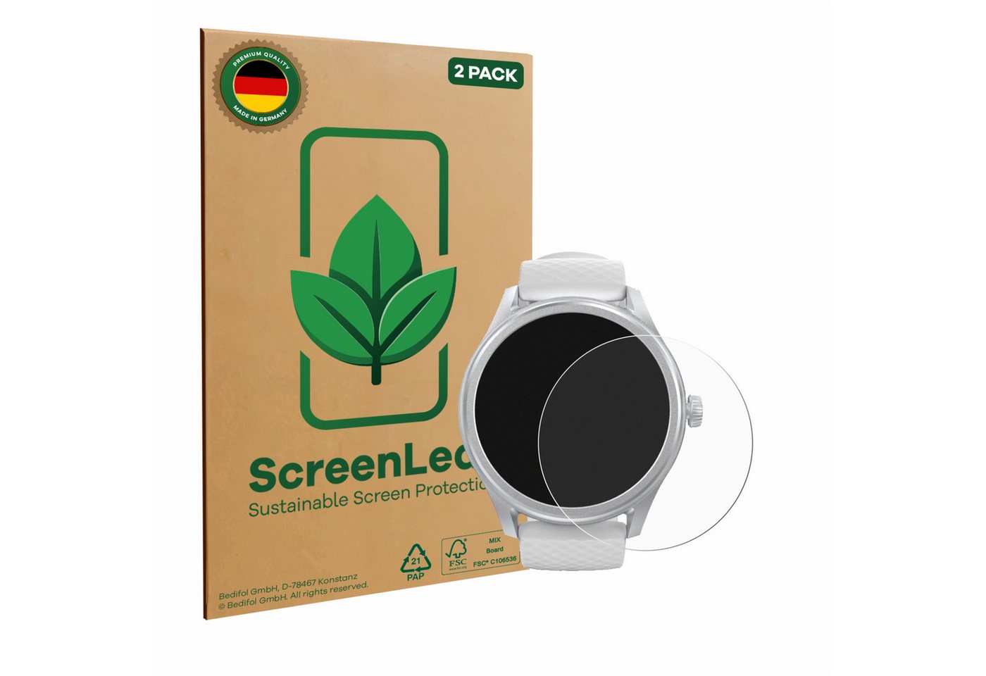 ScreenLeaf Displayschutzfolie Schutzfolie für Hama Smartwatch 5010, 2 Stück, nachhaltiger Displayschutz Schutz Folie Klar Transparent von ScreenLeaf