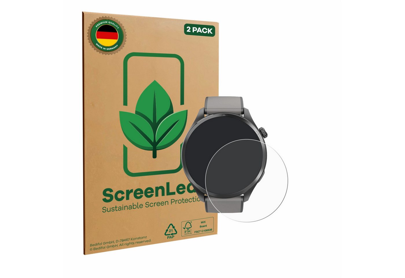 ScreenLeaf Displayschutzfolie Schutzfolie für Hama Smartwatch 9000, 2 Stück, nachhaltiger Displayschutz Schutz Folie Klar Transparent von ScreenLeaf