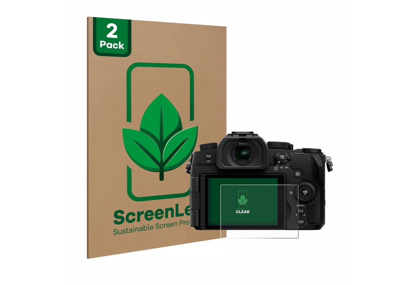 ScreenLeaf Displayschutzfolie Schutzfolie für Panasonic Lumix DC-G97, 2 Stück, nachhaltiger Displayschutz Schutz Folie Klar Transparent von ScreenLeaf