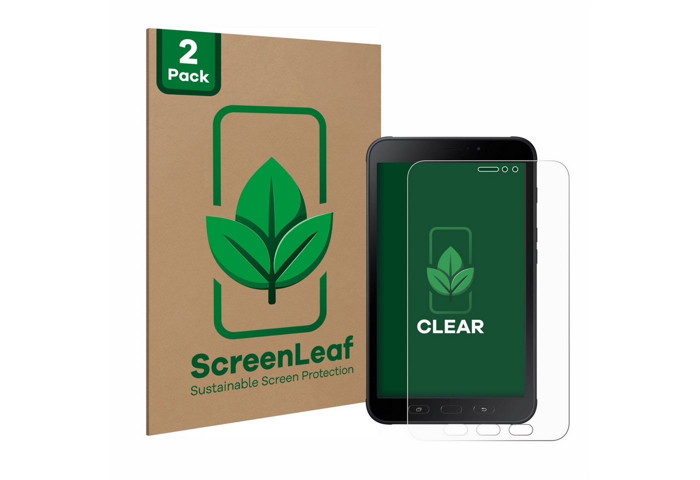 ScreenLeaf Displayschutzfolie Schutzfolie für Samsung Galaxy Tab Active 2, 2 Stück, nachhaltiger Displayschutz Schutz Folie Klar Transparent von ScreenLeaf