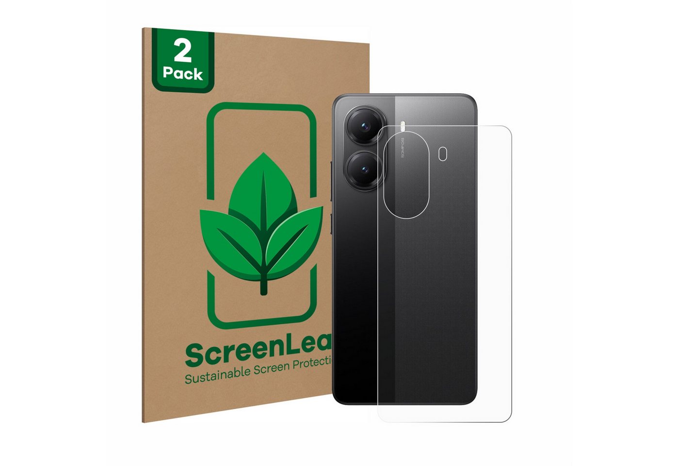 ScreenLeaf Displayschutzfolie Schutzfolie für Xiaomi Poco X7 Pro (Rückseite), 2 Stück, nachhaltiger Displayschutz Schutz Folie Klar Transparent von ScreenLeaf