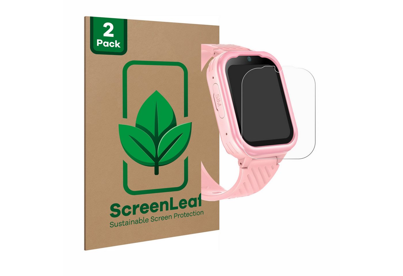 ScreenLeaf Displayschutzfolie Schutzfolie für Yuede Kids Smartwatch 1.83", 2 Stück, nachhaltiger Displayschutz Schutz Folie Klar Transparent von ScreenLeaf