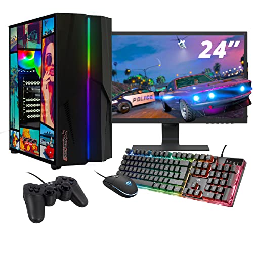 ScreenOn DE - Gaming Komplett PC | AMD Ryzen 5 | RTX 3050 | RAM 16GB | SSD 512GB | WiFi | + 24 Zoll Monitor + Tastatur + Maus + Controller | Desktop Computer für Unternehmen und Multimedia H32533 von ScreenOn