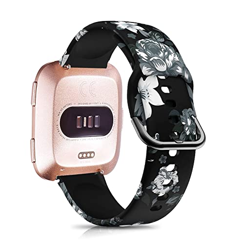 SeNool Armband Kompatibel mit Fitbit Versa 2 / Fitbit Versa Lite/Fitbit Versa, [Silikon Ersatzarmband] [Wasserdicht], Uhrenarmband für Fitbit Versa 2 / Versa Lite/Versa - Graue Blume von SeNool