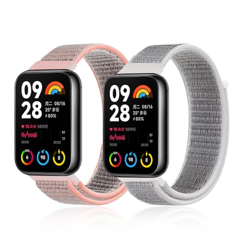 SeNool Nylon Armband für Xiaomi Smart Band 8 Pro (Xiaomi Mi Band 8 Pro) / Xiaomi Redmi Watch 4, Weiches Nylon Ersatzarmband Uhrenarmband für Xiaomi Redmi Watch 4 / Mi Band 8 Pro - Rosa + Weiß von SeNool