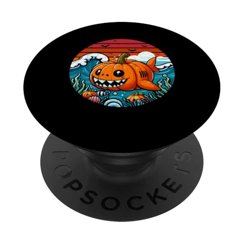 Vintage Retro Carved Pumpkin As Shark Sea Animal Lover Kids PopSockets mit austauschbarem PopGrip von Sea Animal Halloween Costume