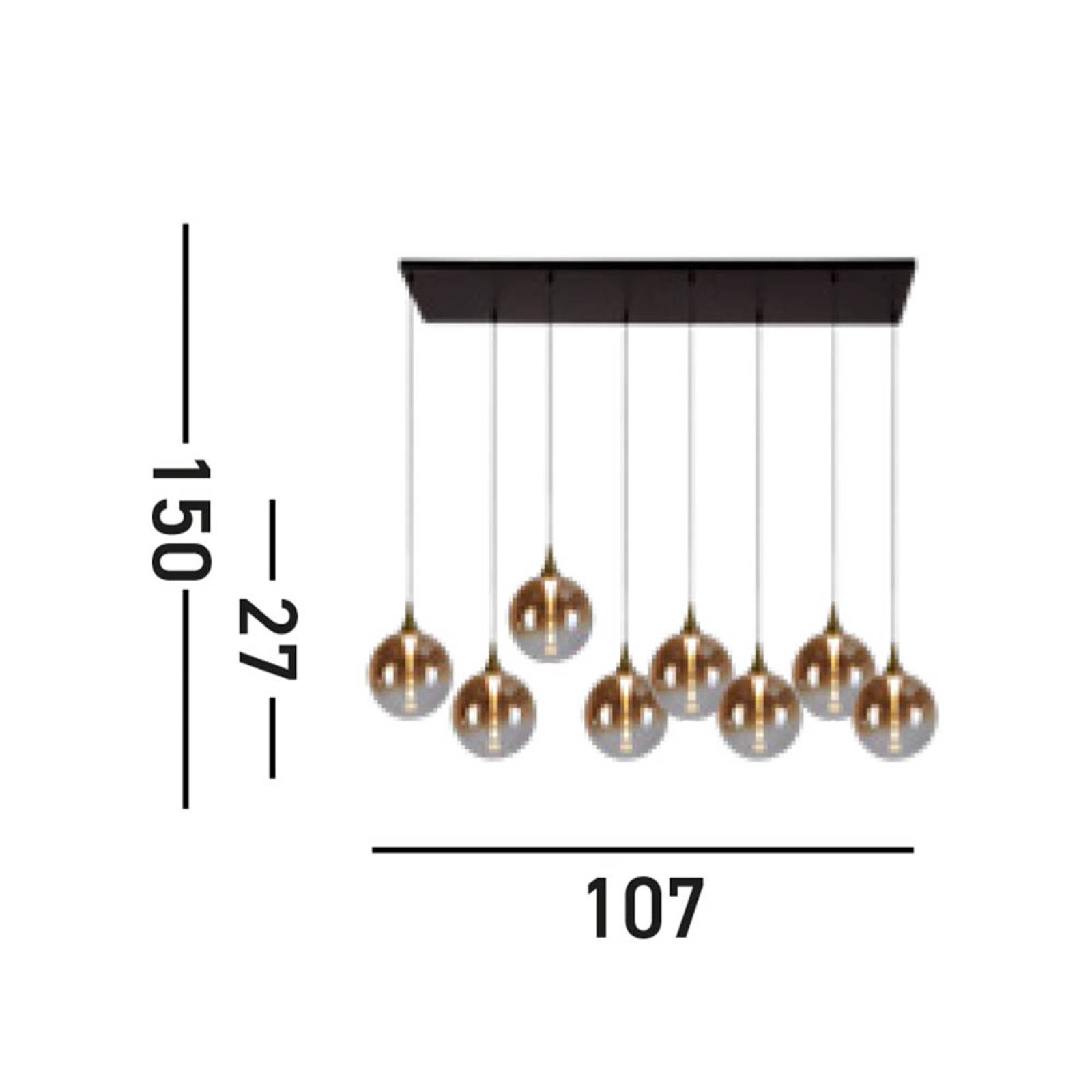 LED-Hängeleuchte Alchemy, 8-fl., schwarz, bernstein, Glas von Searchlight