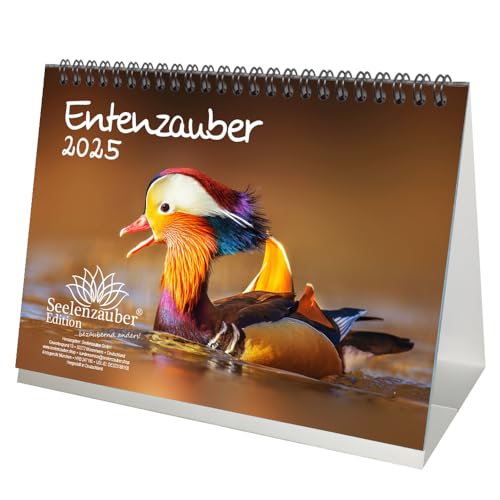 Entenzauber DIN A5 Tischkalender für 2025 Enten - Geschenkset Inhalt: 1x Kalender, 1x Weihnachtskarte (insgesamt 2 Teile) von Seelenzauber