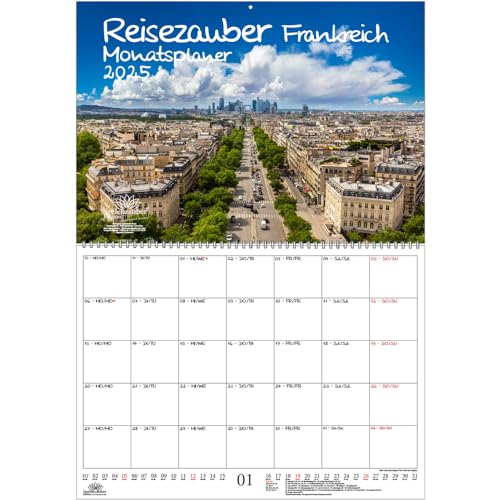 Reisezauber Frankreich Planer DIN A2 Kalender für 2025 Urlaub Paris Frankreich - Set: 1x Kalender 1x Weihnachtsanhänger 1x Grußanhänger (gesamt 3 Teile) von Seelenzauber