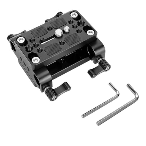 Sefdrert Kamera-Montageplatte, Stativ-Einbeinstativ-Montagegrundplatte mit 15-Mm-Stangenklemme, Schienenblock für Stangenunterstützung/DSLR-Rig-Käfig von Sefdrert