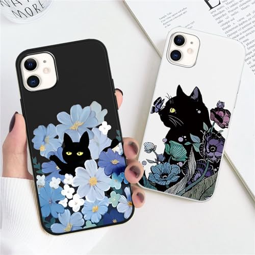 Votvloay 2 Stück Handyhülle für iPhone 11 6,1" Hülle, Aesthetic Muster Blumen Katzen Frauen Mädchen Case, Weich Silikon Dünn TPU Bumper Stoßfeste Schutzhülle Cover für iPhone 11, Schwarz + Weiß von Votvloay