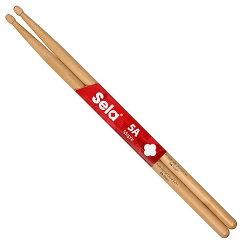 Sela Professional Maple 5A Drumsticks - ideal für sanften Rock - Schlagzeug-Sticks für Fortgeschrittene - 1 Paar Wooden-Sticks - Schlagzeug-Zubehör aus Ahornholz - Eichel-Kopf-Form von Sela