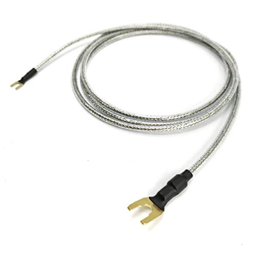 Selected Cable 4m Masseleitung für Plattenspieler mit GND-Anschluß 1x 1,0mm² 2 Größen vergoldete Gabelschuhe Erdungskabel transparent silber Geflechtschirm von Selected Cable