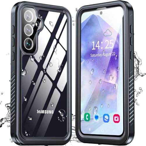 Selected by GSMpunt.nl SBG Wasserdichte Transparente Hülle passend für Samsung Galaxy A55 | Shockproof | Unterwasser bis zu 2 Meter | Rutschfester Griff | IP68-zertifiziert | Klar/Schwarz von Selected by GSMpunt.nl