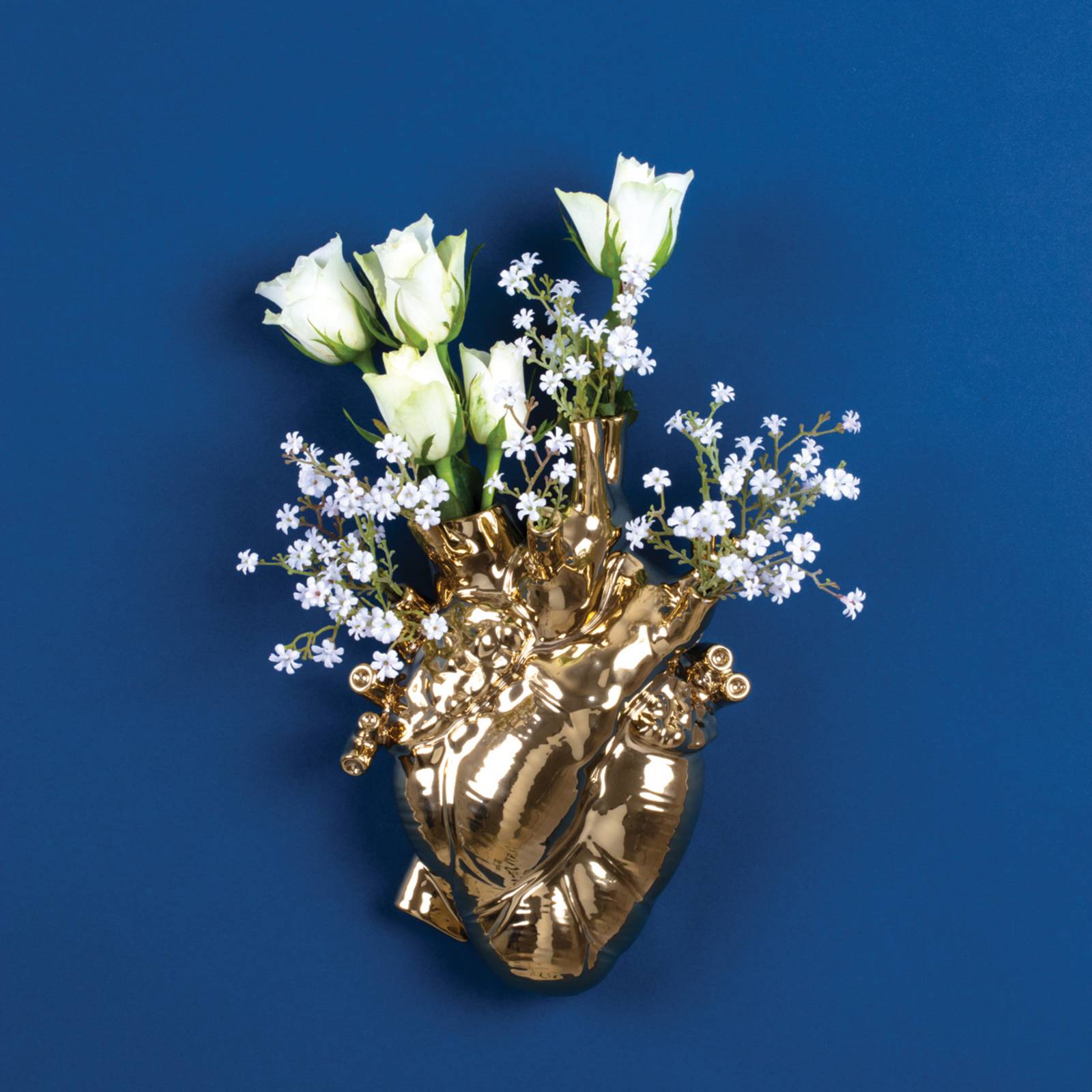 SELETTI Vase Love in Bloom, goldfarben, Herzform, Porzellan von Seletti