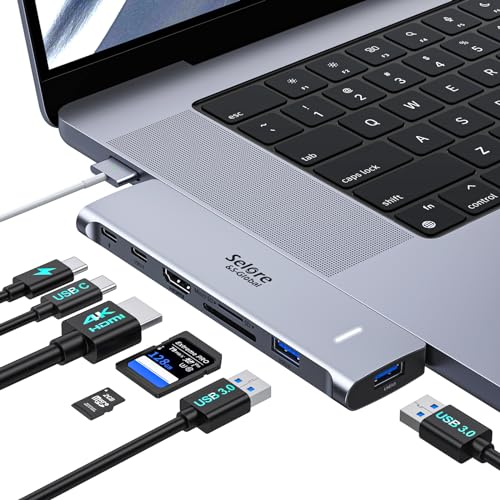 MacBook Pro/Air USB C Hub 7 in 2 Adapter mit 4K HDMI, Thunderbolt 3 und USB-C 100W, 2 USB 3.0, USB C 3.0, SD/TF-Kartenleser, Mac Adapter für MacBook Pro 2022-2016 MacBook Air 2022-2016 von Selore&S-Global