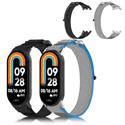 Seltureone Nylon-Armband Kompatibel für Xiaomi Band 9/Xiaomi Band 8, Dehnbares Weiches Ersatzarmband, Atmungsaktives, Verstellbares Sportarmband für Damen und Herren - Schwarz/Blau von Seltureone