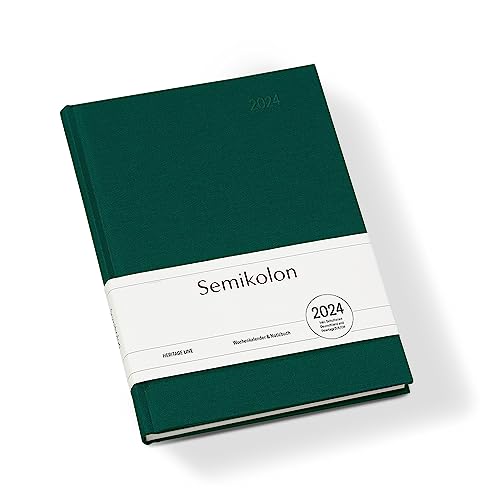 Semikolon 369073 Wochenkalender & Notizbuch 2024 A5, 13 Monate - 100g/m² Papier, Deutsch, Hardcover, forest grün von Semikolon