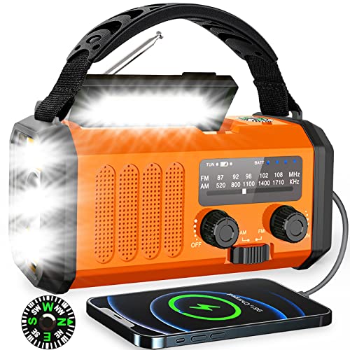 Sentasi Kurbelradio 10000mAh Solar Radio Kurbel Notfall,FM/AM Tragbar Notfallradio Dynamo Radio Wiederaufladbare mit handyladefunktion LED Taschenlampe Leselampe SOS Alarm Kompass für Camping,Ourdoor von Sentasi