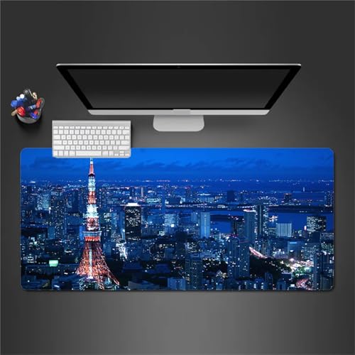 Gaming Mauspad 600x300x2 mm Extended Mousepad XXL Desk Mat Genähte Kanten rutschfeste Gummi Base für Gaming Büro Zuhause (Blaue Stadt) von Senyanr