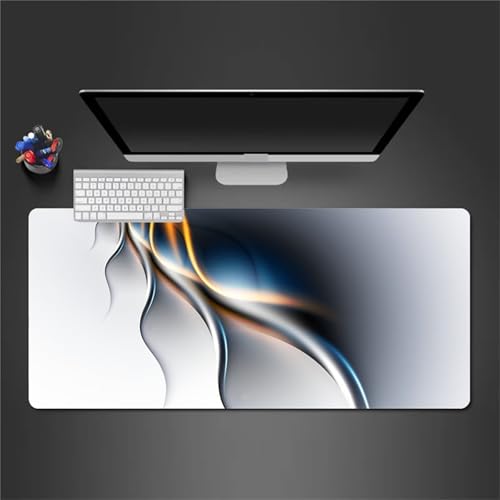 Gaming Mauspad 600x300x2 mm Extended Mousepad XXL Desk Mat Genähte Kanten rutschfeste Gummi Base für Gaming Büro Zuhause (Grau-Weiß-Geometrisch) von Senyanr