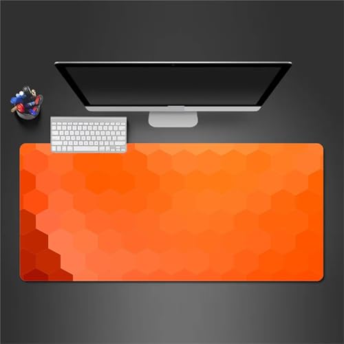 Gaming Mauspad 600x300x2 mm Extended Mousepad XXL Desk Mat Genähte Kanten rutschfeste Gummi Base für Gaming Büro Zuhause (Orange geometrisch) von Senyanr