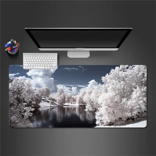 Gaming Mauspad 600x300x2 mm Extended Mousepad XXL Desk Mat Genähte Kanten rutschfeste Gummi Base für Gaming Büro Zuhause (Schneefluss) von Senyanr