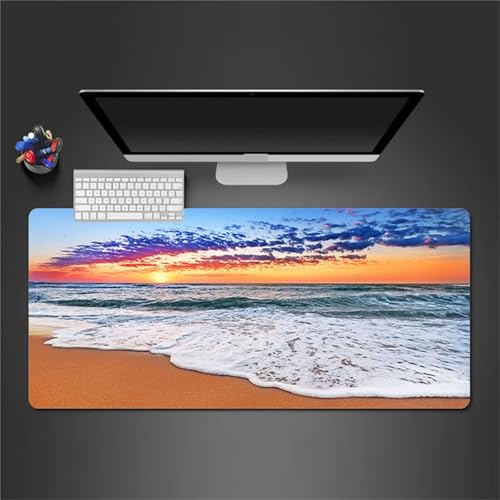 Gaming Mauspad 600x300x2 mm Extended Mousepad XXL Desk Mat Genähte Kanten rutschfeste Gummi Base für Gaming Büro Zuhause (Strandmeer) von Senyanr