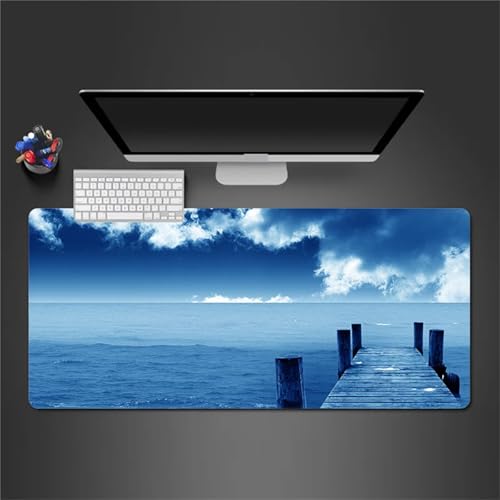 Gaming Mauspad 700x300x2 mm Extended Mousepad XXL Desk Mat Genähte Kanten rutschfeste Gummi Base für Gaming Büro Zuhause (Blaue Landschaft) von Senyanr