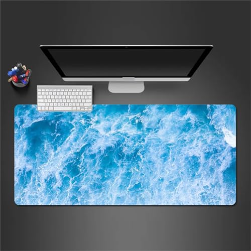 Gaming Mauspad 700x400x2 mm Extended Mousepad XXL Desk Mat Genähte Kanten rutschfeste Gummi Base für Gaming Büro Zuhause (Blaue Wellen) von Senyanr