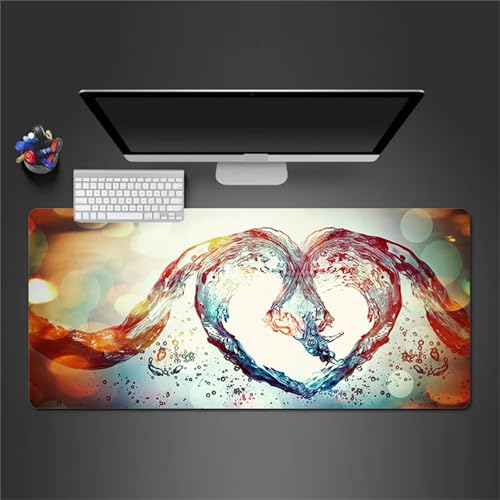 Gaming Mauspad 900x400x2 mm Extended Mousepad XXL Desk Mat Genähte Kanten rutschfeste Gummi Base für Gaming Büro Zuhause (Herzwasser) von Senyanr