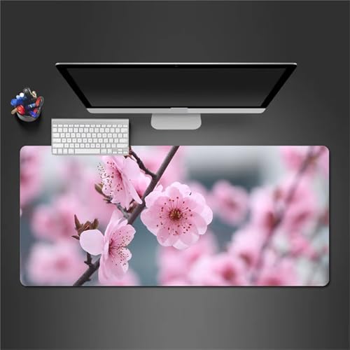 Gaming Mauspad 900x400x2 mm Extended Mousepad XXL Desk Mat Genähte Kanten rutschfeste Gummi Base für Gaming Büro Zuhause (Rosa Blumen) von Senyanr