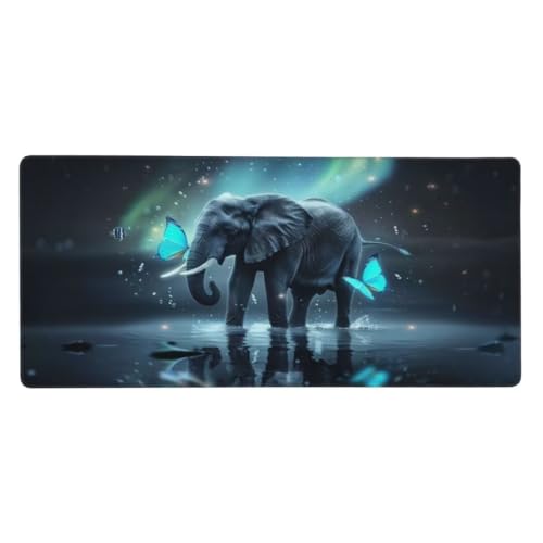 Elefant Mauspad Groß Schmetterling Schreibtischunterlage Size 900x400x3mm Gaming mauspad, Vernähte Kanten, wasserdichte Maus Pads Rutschfester Gummierte Unterseite Strapazierfähig Mousepad N1-443 von Sepeoha