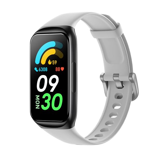 Septoui Fitness Tracker, 1,47 Zoll Fitnessuhr Pulsuhr SpO2 Schlafmonitor Schrittzähler IP68 Wasserdichter Aktivitätstracker 100+ Sportmodi Smartwatch Damen Herren, Smartband Hellgrau von Septoui