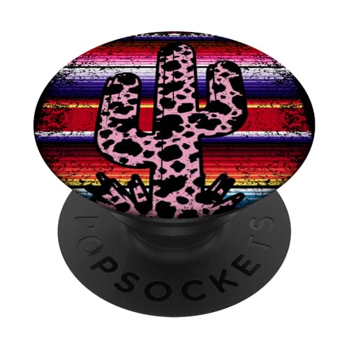 Serape Westernkuh Kaktus Leopard Country Türkis Rosa PopSockets Klebender PopGrip von Serape cowgirls western country mexican designs