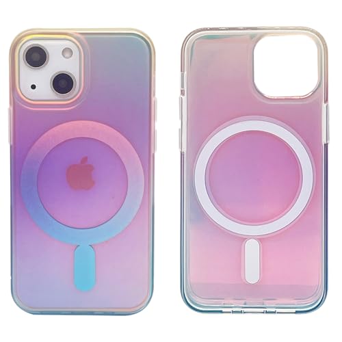 Magnetische Schutzhülle für iPhone 13 Mini, 13,7 cm (5,4 Zoll), kompatibel mit MagSafe-Ladefunktion, weiches TPU, dünn, stoßfest, niedliches Cover (Holografisches Pastellrosa Blau) von Sesty