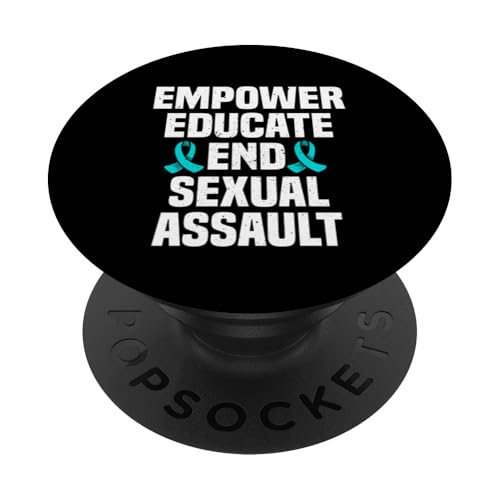 Empower Educate Beenden Sie das Bewusstsein für sexuelle Übergriffe Blaugrünes Band PopSockets Klebender PopGrip von Sexual Assault Awareness Month Support Design